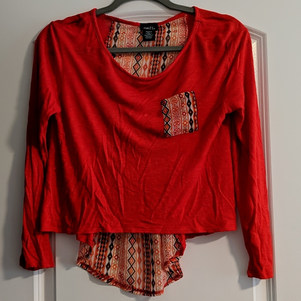 Red Aztec Long Sleeve Top